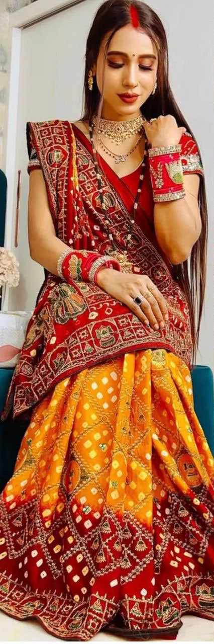 Gaji Silk Bandhani with Hand work Saree