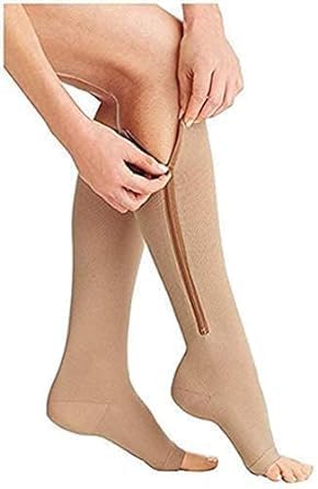 2 Pairs Compression Socks Toe Open Leg Support Stocking Knee High Socks with Zipper