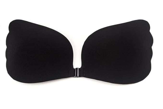 Women's & Girls Padded Wire Free Regular Reusable Strapless Wire Free Stick-On Silicone Push Up Free Wing Bra (1 Pair - Black)