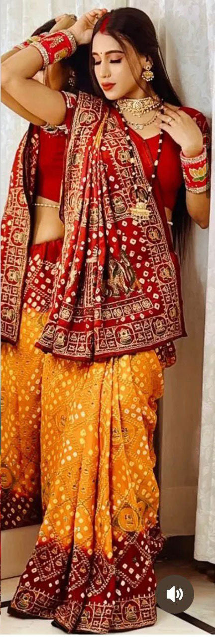Gaji Silk Bandhani with Hand work Saree