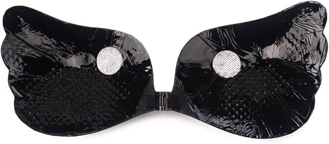 Women's & Girls Padded Wire Free Regular Reusable Strapless Wire Free Stick-On Silicone Push Up Free Wing Bra (1 Pair - Black)