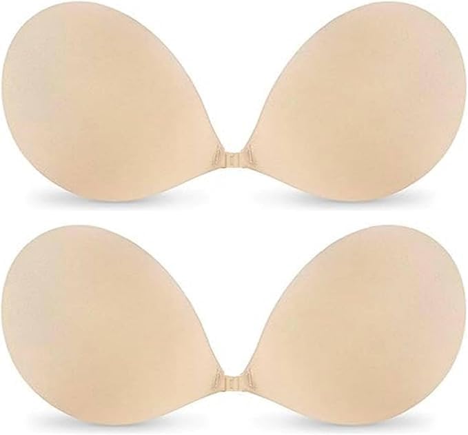 Strapless Sticky Push Up Bra for Women | Invisible Backless Silicone Adhesive Bra with Front Clasp | Reusable Free Size for Saree, Gown & Party Dress Combo Pack of 2