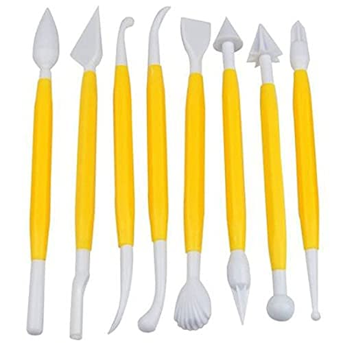 Plastic Ceramic Pottery Tools Set of 8, Carving Double Heads Clay Modelling, Sculpting, Shaping, Fondant Cake Decorating, Polymer Tools for Art & Craft Supplies for Kids, Artist (Random Color)