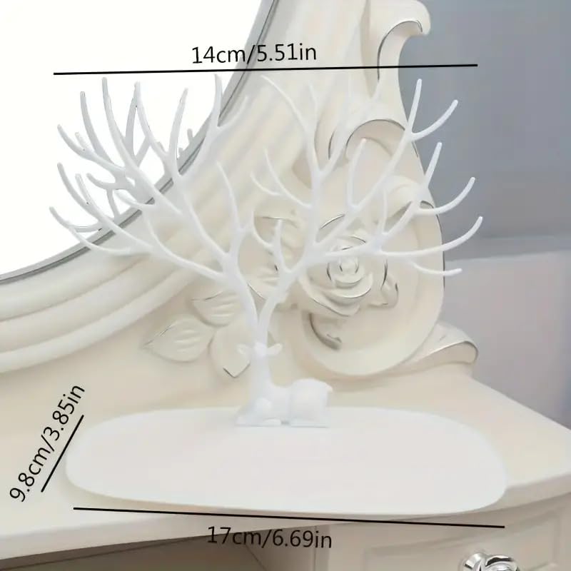 Plastic Deer/Antlers Jewelry Holder Deer Tree | Creative Sika Deer Tree Tray Display Stand Holder (White/Black)