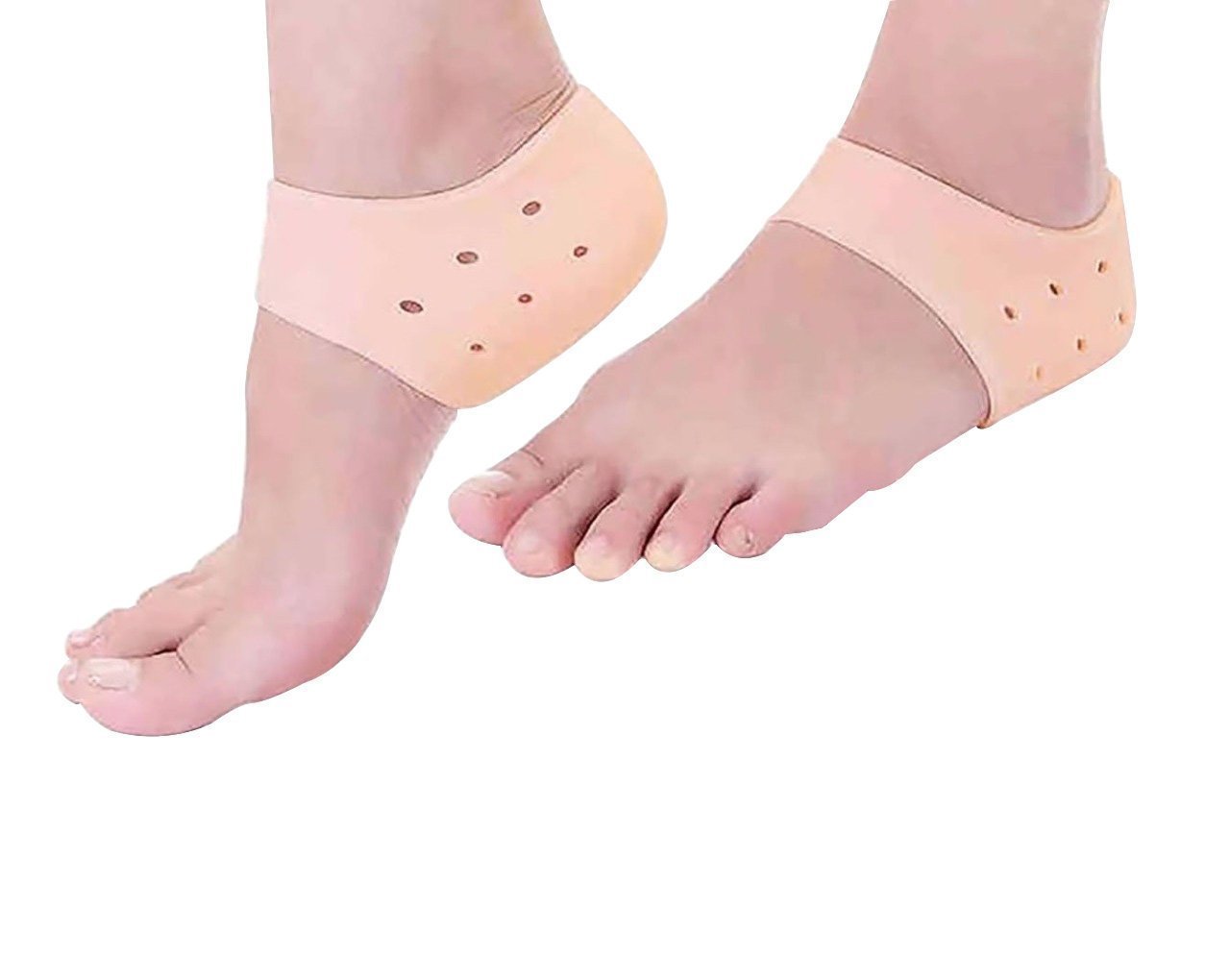 Silicone Gel Heel Pad Socks for Pain Relief - 1 Pair (Beige, Free Size)