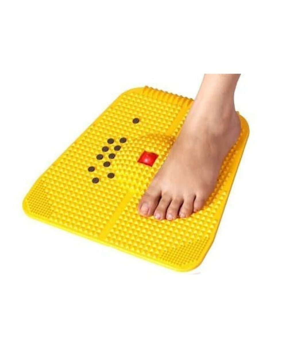 New Blood Circulation Acupressure Plastic Power Mat 24 magnets| Acupressure Plate | Foot Massager (Yellow)