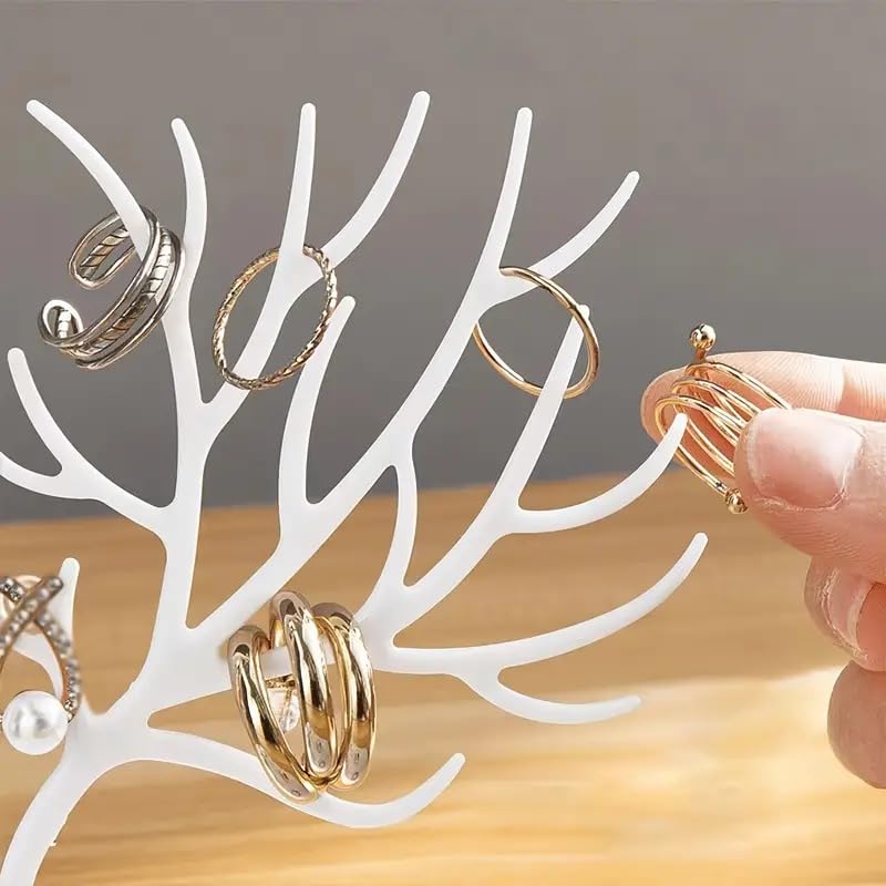Plastic Deer/Antlers Jewelry Holder Deer Tree | Creative Sika Deer Tree Tray Display Stand Holder (White/Black)