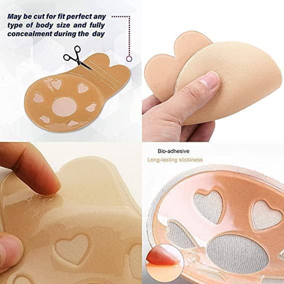 Women's & Girls Nipple Cover Strapless Bra 2 pcs Instant Breast Lift Sticky Bra Backless Invisible Push up Self Adhesive Bra Reusable Silicone Breast Lift Up Wire. Beige