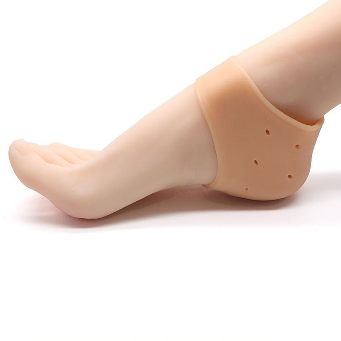 Silicone Gel Heel Pad Socks for Pain Relief - 1 Pair (Beige, Free Size)