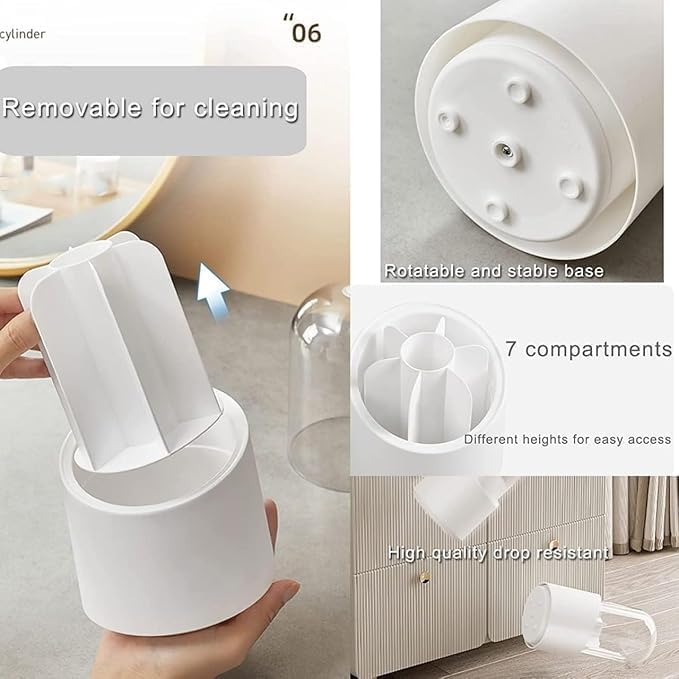 360 Degree Rotating Makeup Brush Holder | Cosmetic Brush Storage Box for Dressing Table/Desk/Vanity | Brush Bucket with Dust Cover | Beauty Storage Display Case Stand (White)