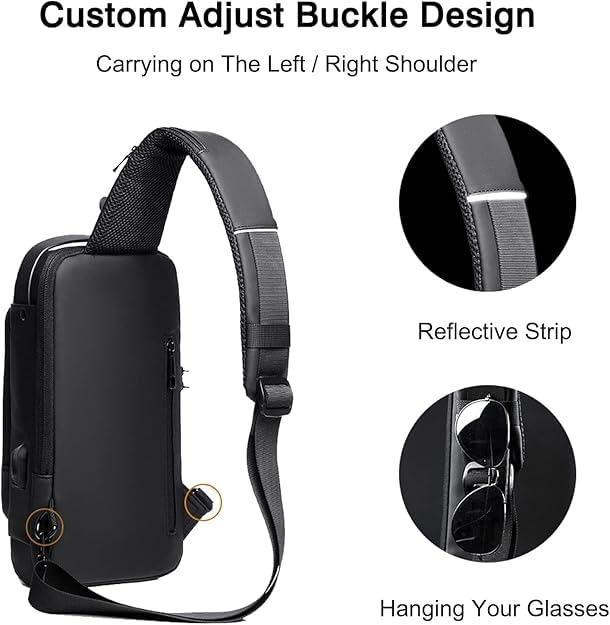Waterproof Polyester Slim Unisex Crossbody Sling Bag Chest Backpack Men's Shoulder Bag, Leisure Travel Handbag, Hard Shell Anti-Theft Chest Bag