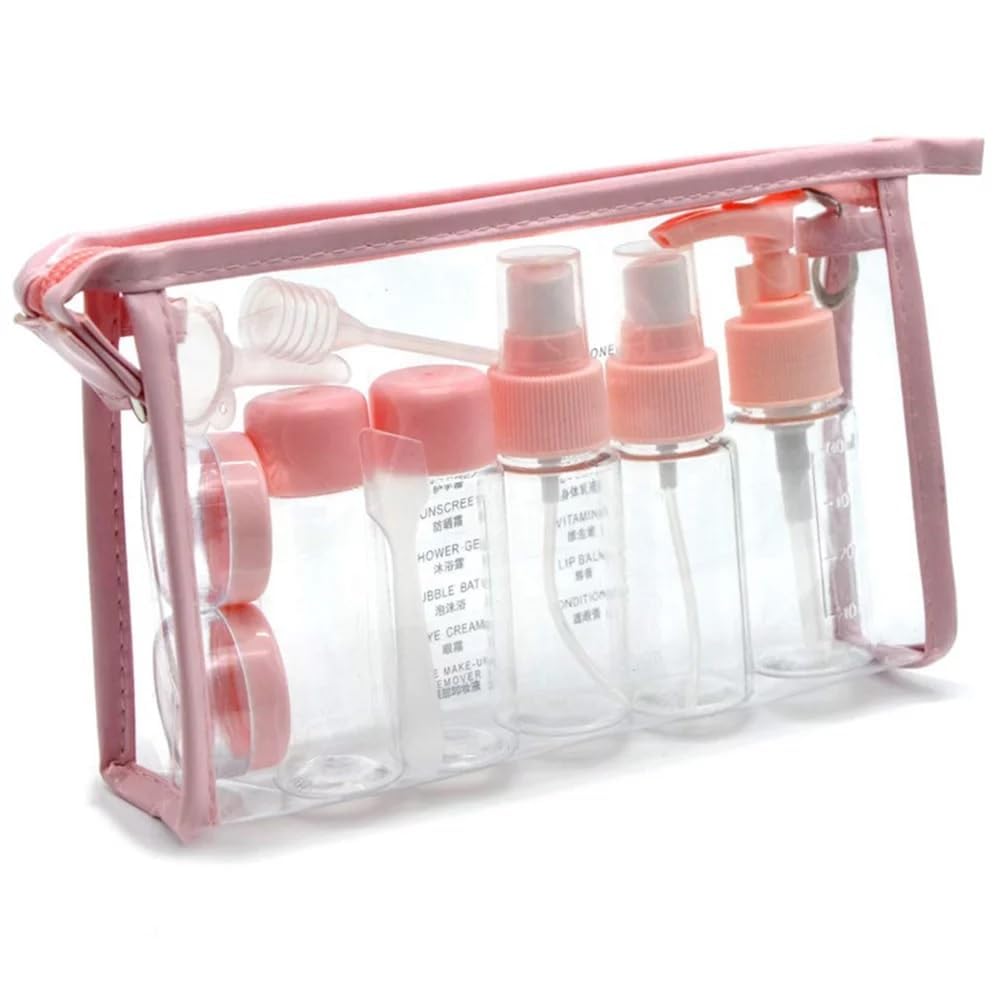 Pvc Leak Proof Portable Toiletry Empty Sprayers Bottle Containers Set | Cosmetic Toiletries Travel Pouch Refillable Spray Bottles Kit For Lotion Body Wash (Pink), 16 Cm