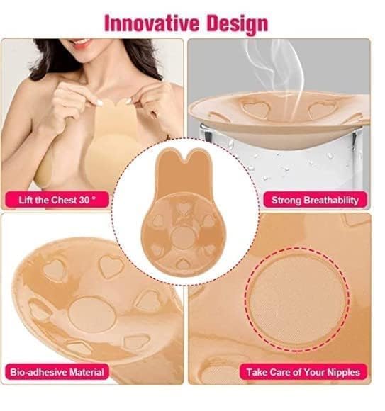 Women's & Girls Nipple Cover Strapless Bra 2 pcs Instant Breast Lift Sticky Bra Backless Invisible Push up Self Adhesive Bra Reusable Silicone Breast Lift Up Wire. Beige