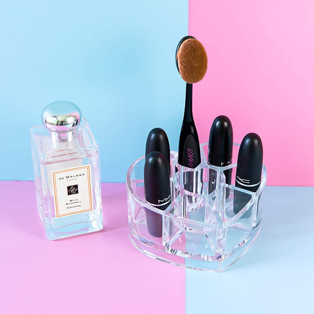 Acrylic Heart Shape Lipstick Holder, Display Stand, Nail Polish, Eyebrow Pencil, Make Up Brush Storage Organizer Box Holder