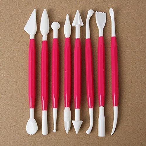 Plastic Ceramic Pottery Tools Set of 8, Carving Double Heads Clay Modelling, Sculpting, Shaping, Fondant Cake Decorating, Polymer Tools for Art & Craft Supplies for Kids, Artist (Random Color)