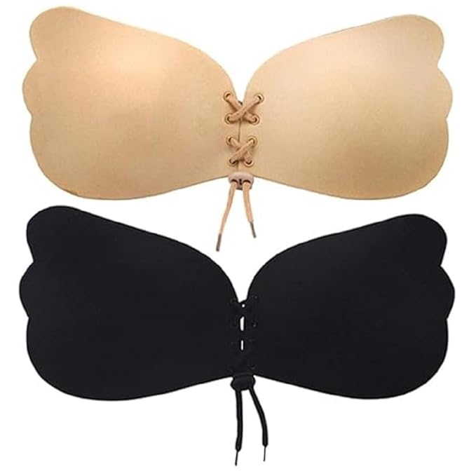 360° Silicone Wired Stick-On Bra – Invisible Sticky, Strapless, Backless Gel Adhesive Push‑Up Bra in Nude (Free‑Size)