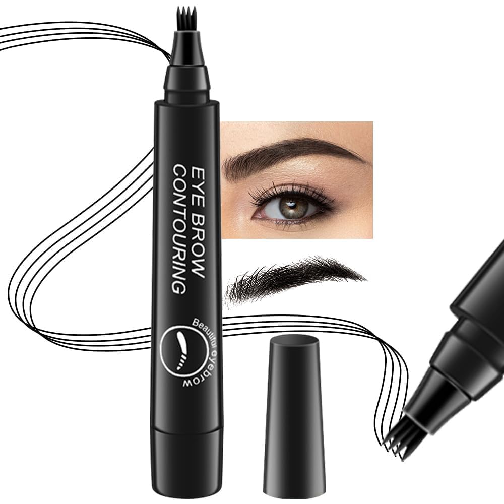 4 Point Eyebrow Pencil Black,Waterproof Microblading Eyebrow Pencil with a Micro-Fork Tip Applicator Creates 05 Black Fine Sketch Liquid Eye Brow Tattoo Tint Pen 1 psc