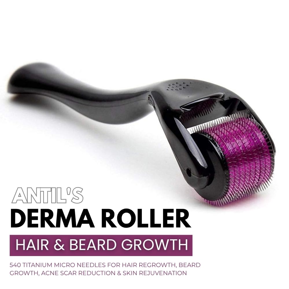 Derma Roller 0.5mm for Hair & Beard Growth – 540 Titanium Micro Needles for Hair Regrowth, Beard Growth, Acne Scar Reduction & Skin Rejuvenation – Safe for Men & Women (Black)