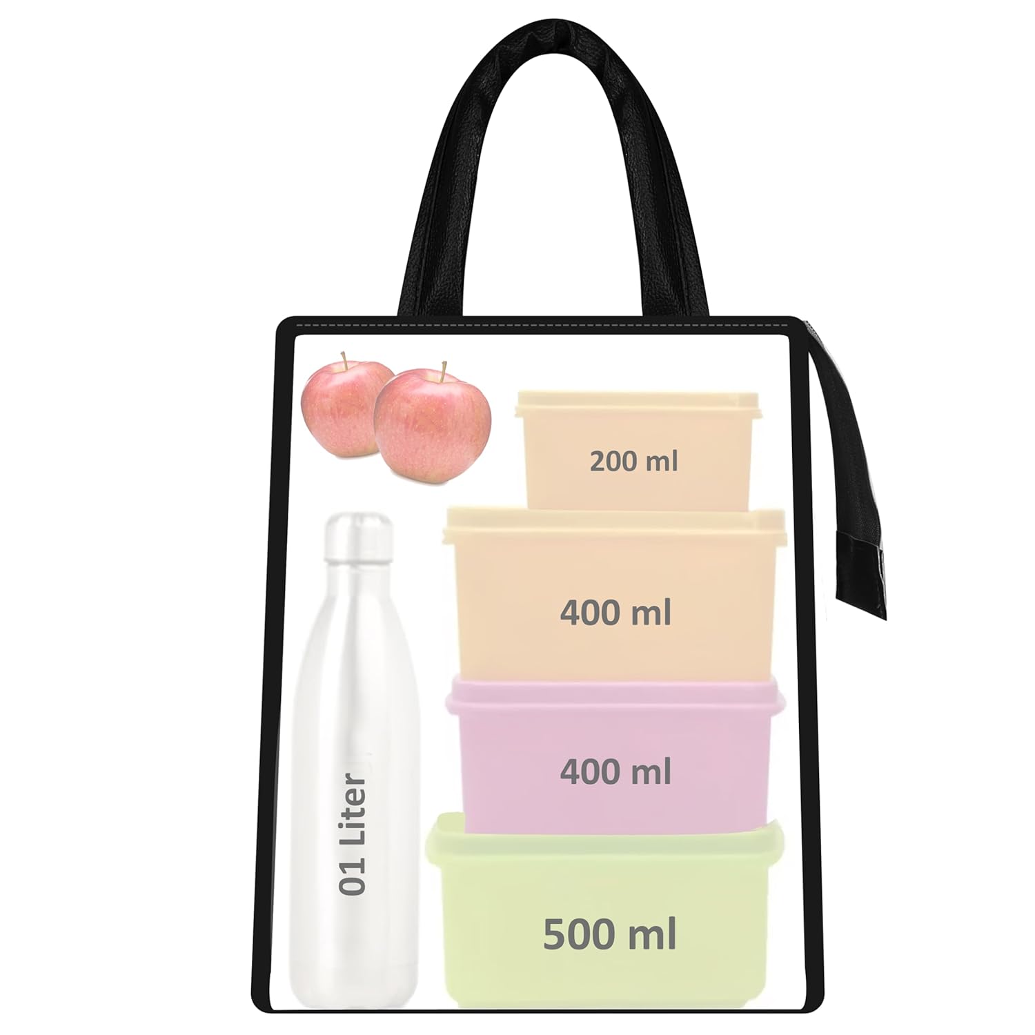 LOREM Black Color Insulated Travel Lunch/Tiffin/Storage Bag Leakproof Hot/Cold for Girls Boys Men Women Unisex, Office, College & School (Black)1 Liters,Leather