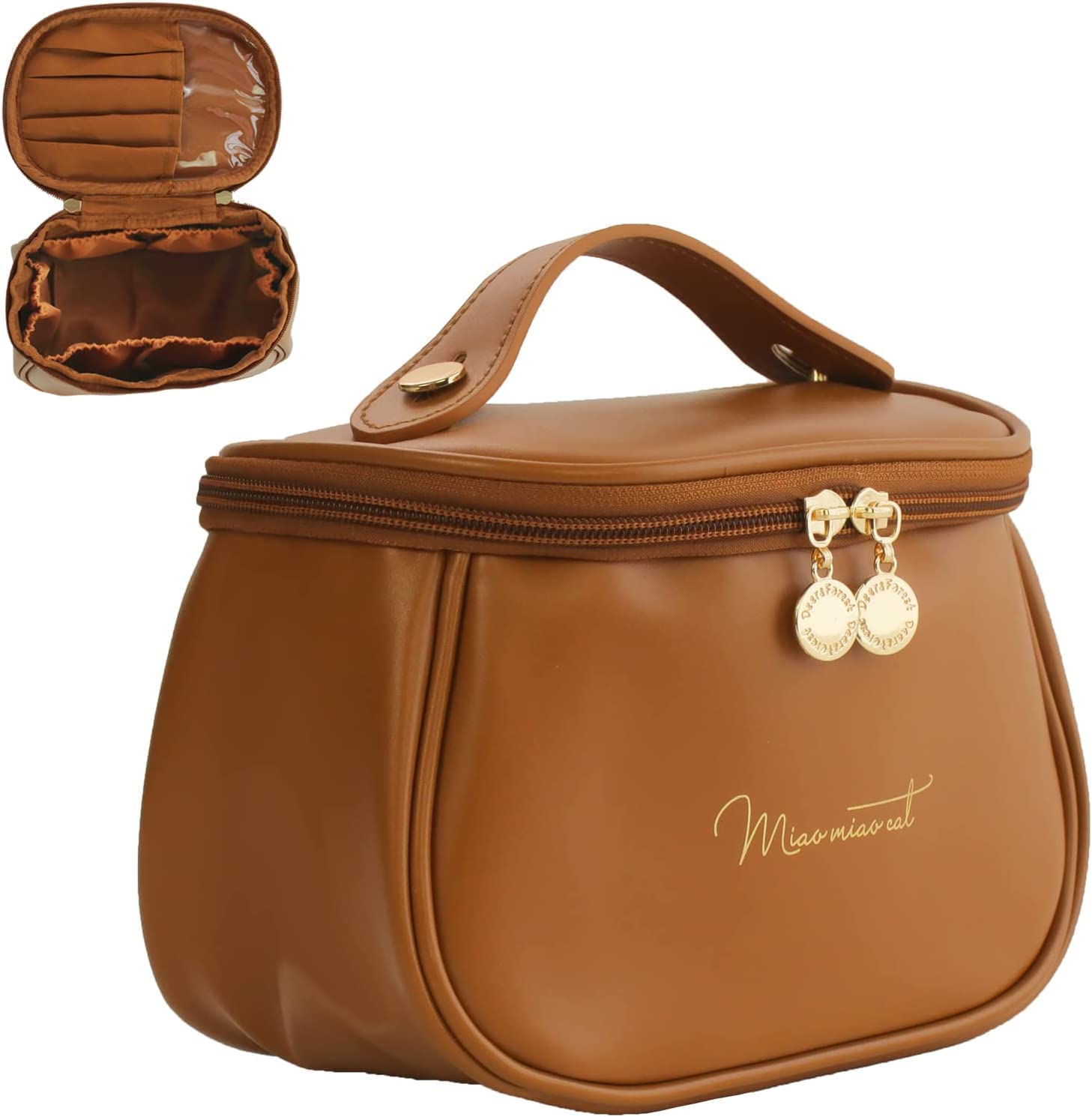 Makeup Storage Bag with compartments Pu Leather Multifunctional Vanity Bag