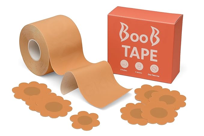 Boob Tape for Breast Lift, Breast Adhesive Tape, Body Tape with Nipple Cover, Beige, 2 Roll