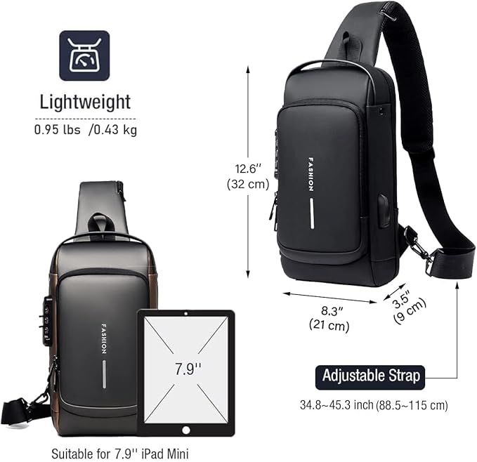 Waterproof Polyester Slim Unisex Crossbody Sling Bag Chest Backpack Men's Shoulder Bag, Leisure Travel Handbag, Hard Shell Anti-Theft Chest Bag