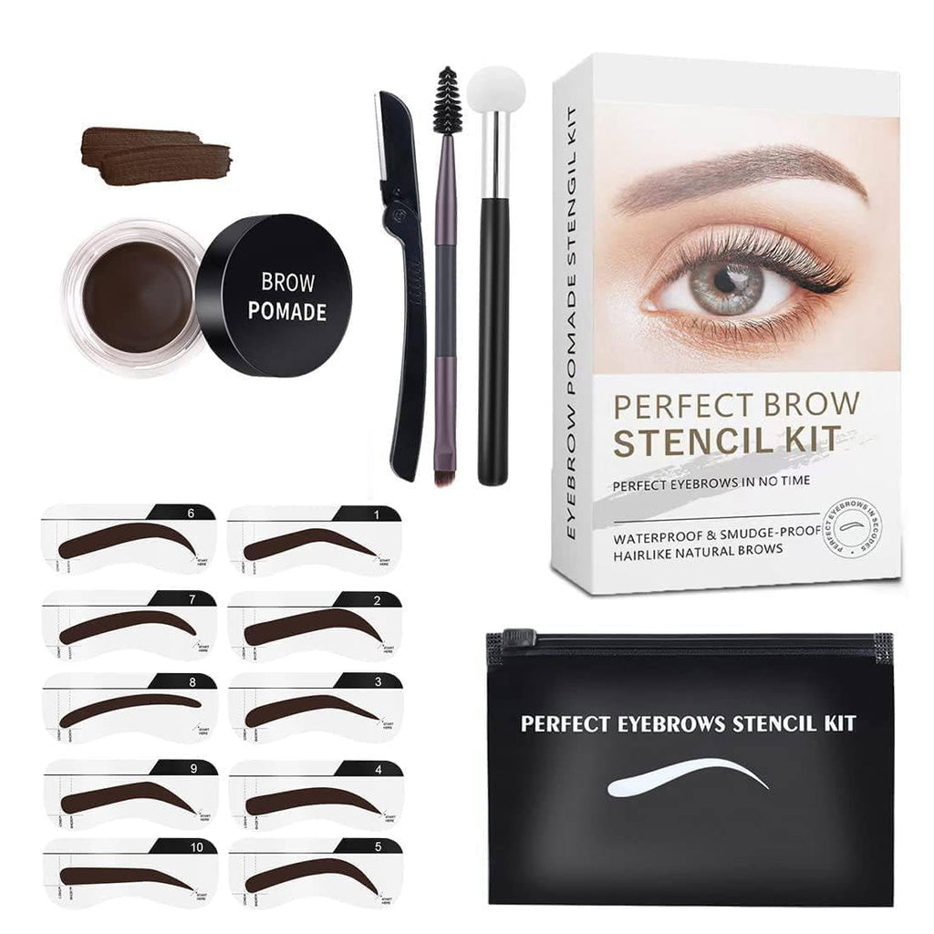 Eyebrow Stamp Shaping Stencil Kit with Reusable Eyebrow Stencils Sticker,1 Double-End Brush and 1 Sponge Applicator,1 Razor,Long-Lasting Waterproof Eyebrow Kit