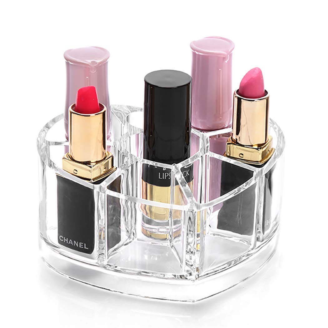 Acrylic Heart Shape Lipstick Holder, Display Stand, Nail Polish, Eyebrow Pencil, Make Up Brush Storage Organizer Box Holder