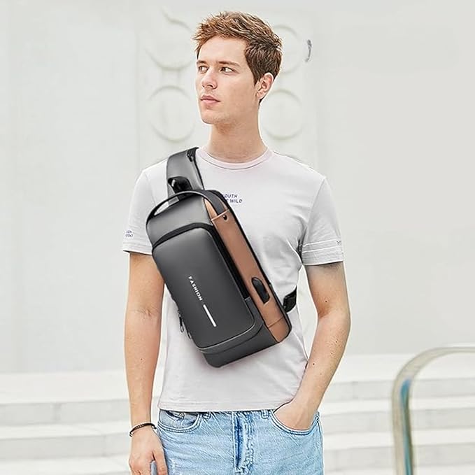 Waterproof Polyester Slim Unisex Crossbody Sling Bag Chest Backpack Men's Shoulder Bag, Leisure Travel Handbag, Hard Shell Anti-Theft Chest Bag