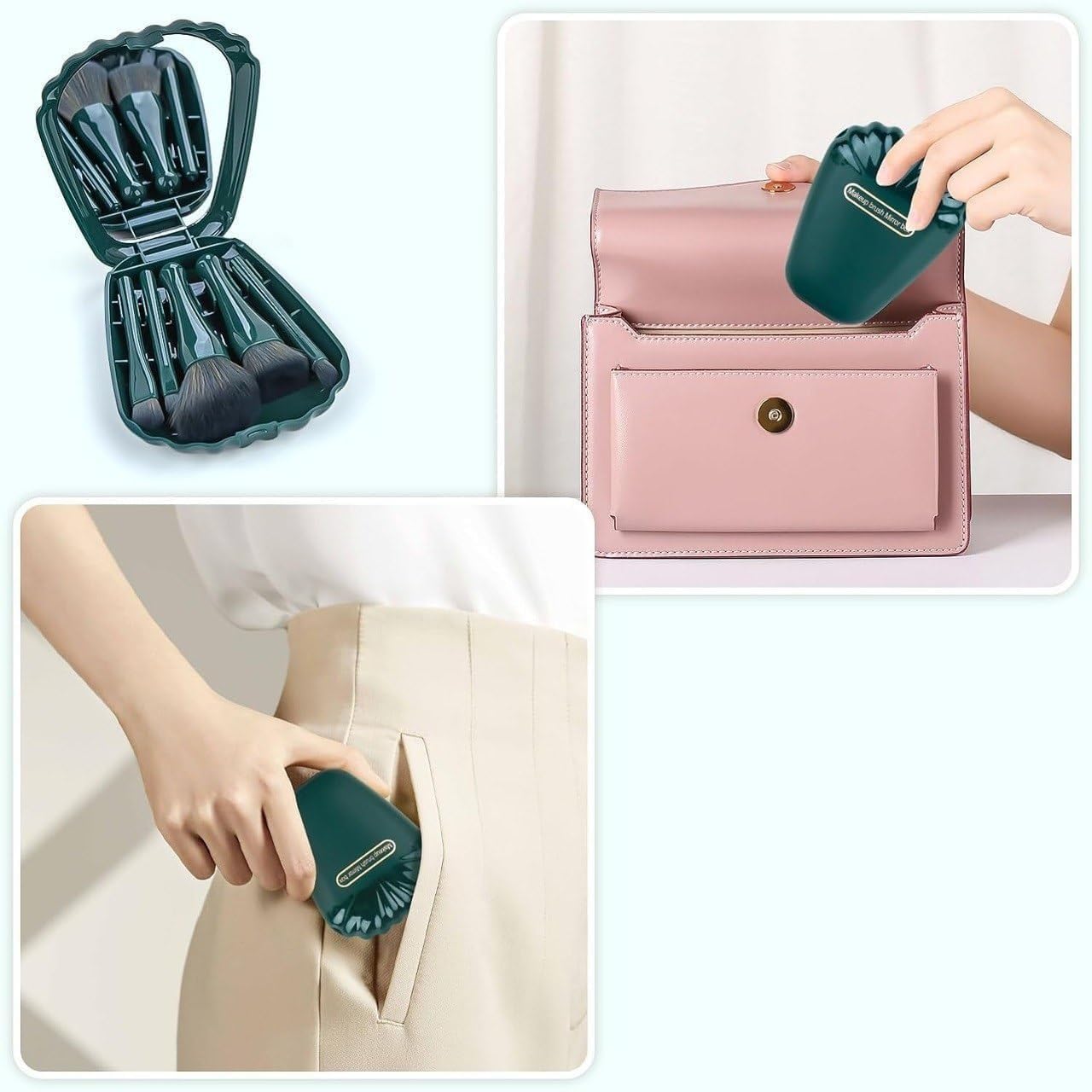 5 Pcs Makeup Brush Green 5-in-1 Mini Makeup Brush Set for Face & Eyes | Travel-Friendly Cosmetic Kit for Foundation, Blush, Eyeshadow & Powder | Compact & Portable Beauty Tool for Women & Girls (multicolor)