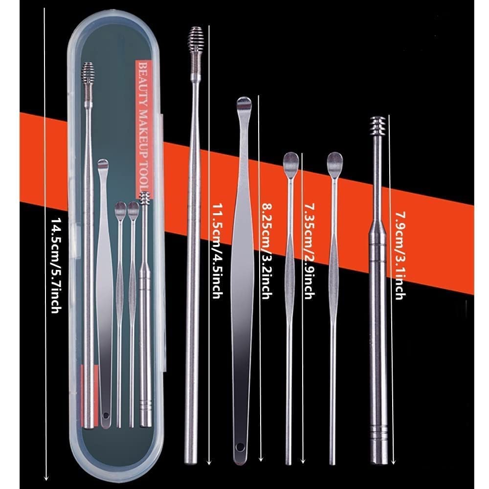Stainless Steel Ear Wax Cleaner - Resuable Ear Cleaner Tool Set with Storage Box - Ear Wax Remover Tool Kit with Ear Curette Cleaner and Spring Ear Buds Cleaner (STEEL EAR WAX)