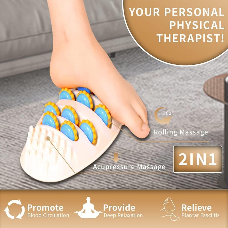 Oval Shape Foot Massager Roller Wheel Massager Feet Care Pain Relief with 4 Row Rollers Acupoint Relaxation Tool (1 Pcs)