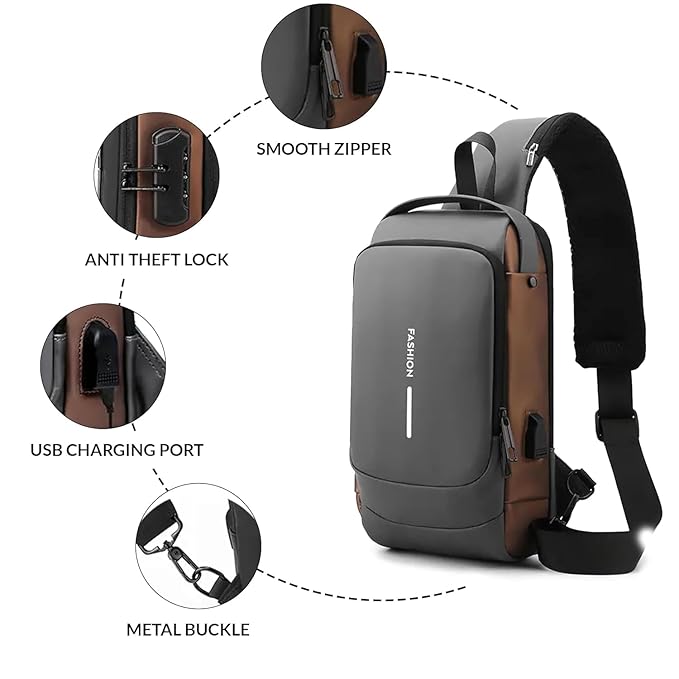 Waterproof Polyester Slim Unisex Crossbody Sling Bag Chest Backpack Men's Shoulder Bag, Leisure Travel Handbag, Hard Shell Anti-Theft Chest Bag