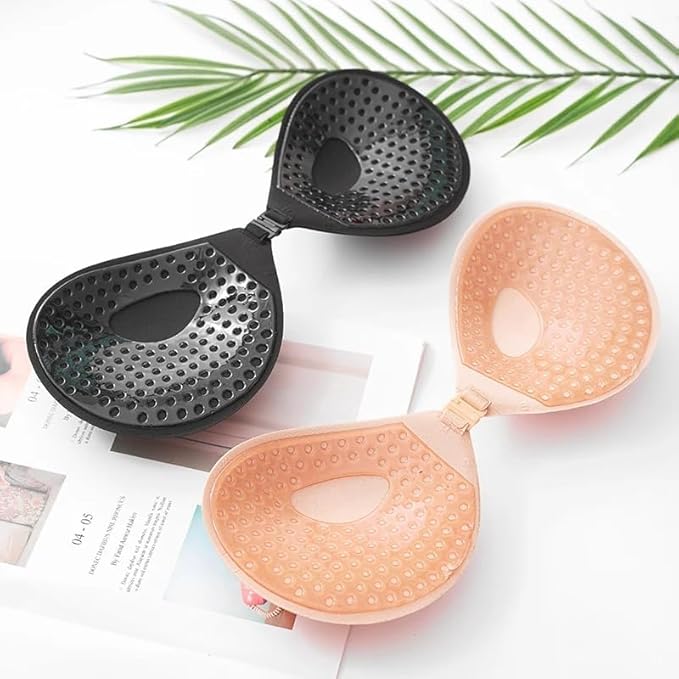 Strapless Sticky Push Up Bra for Women | Invisible Backless Silicone Adhesive Bra with Front Clasp | Reusable Free Size for Saree, Gown & Party Dress Combo Pack of 2