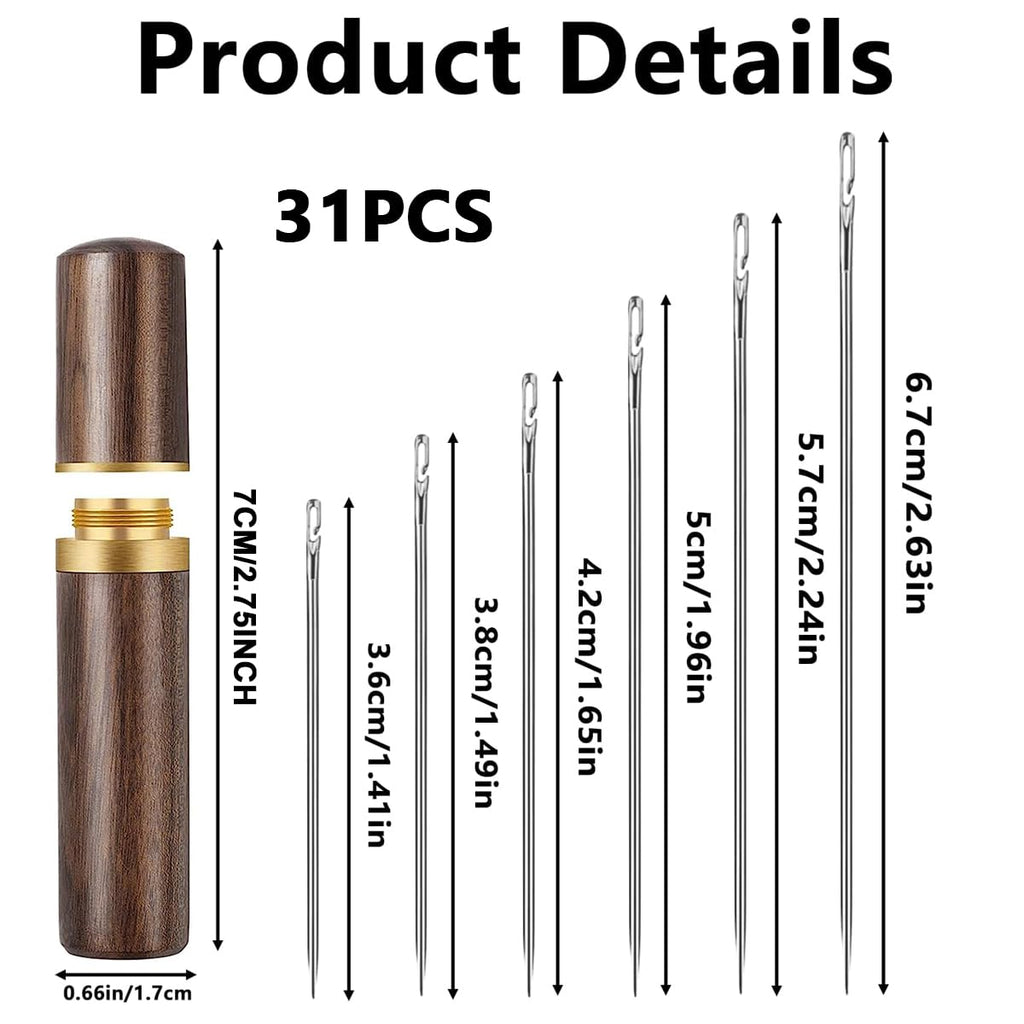 30pcs Needle Self-threading of Various Sizes with Wooden Case for Quilting, Embroidery, Hand Sewing