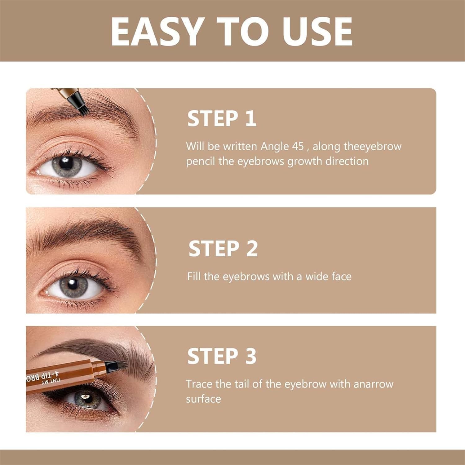 4 Points Eyebrow Pencil, 4 Fork Tips, Eyebrow Pen, Waterproof, Smudge-proof Eyebrow Pencil for Creating Natural Eyebrows Natural & long-lasting finish For Denser & Fuller Eyebrows (BROWN)