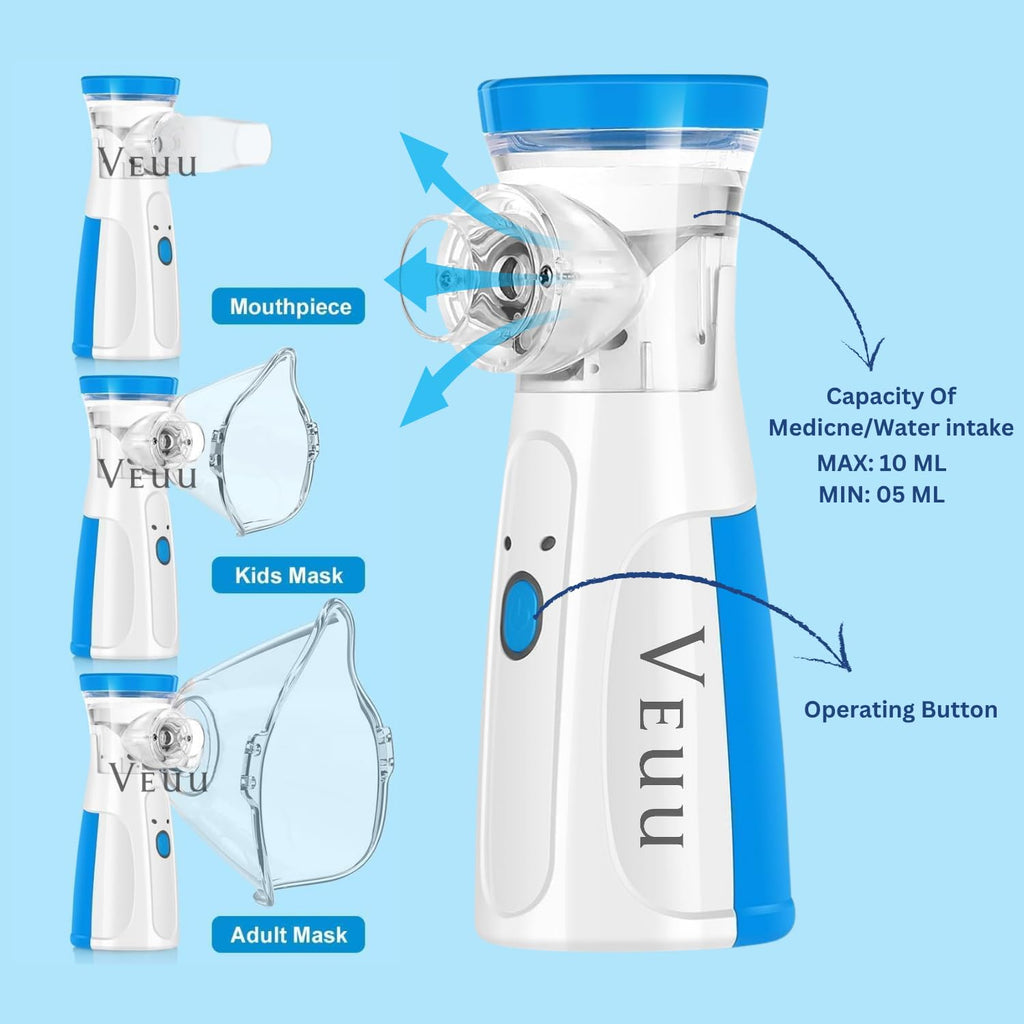New Portable Mesh Nebulizer, Silent and Compact Nebulizer Machine for Adult and Kids, Travel and Household Use, Steam Inhaler for Cold and Cough - Quick Relief, Vaporizer, Baf Machine With Respiratory Mask, Effective for Cough, Asthma, Bronchitis (Unique)