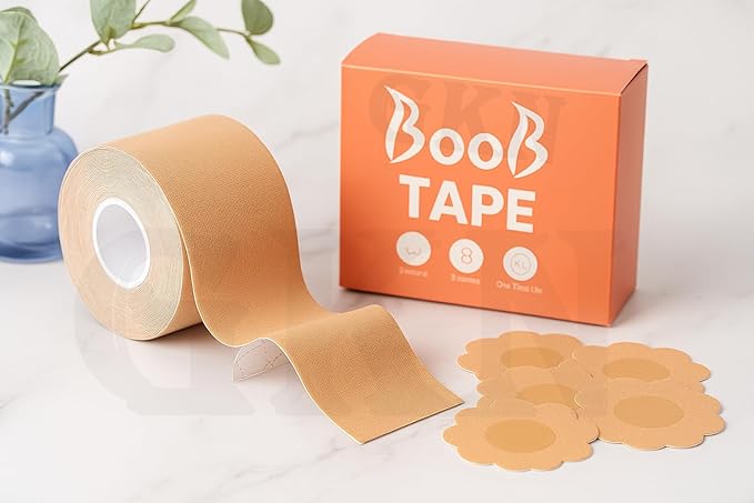 Boob Tape for Breast Lift, Breast Adhesive Tape, Body Tape with Nipple Cover, Beige, 2 Roll