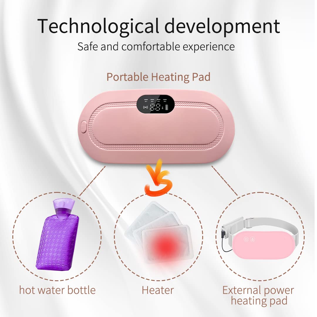 Women's Portable Cordless Heating, Massage Pad for Menstrual Cramps Relief for Stomach (Pink )