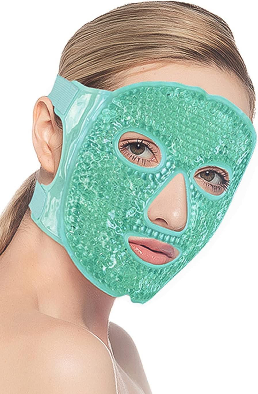 Blue: Face Eye Mask Ice Pack With Foam Earplugs, Reduce Puffiness, Bags Under Eyes, Puffy Dark Circles, Hot/Cold Pack With Soft Plush Backing For Woman ,1 Count