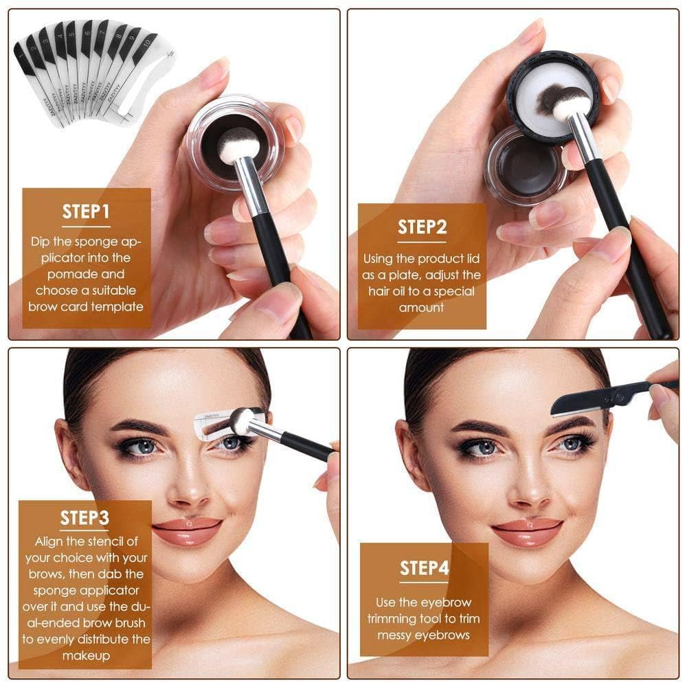 Eyebrow Stamp Shaping Stencil Kit with Reusable Eyebrow Stencils Sticker,1 Double-End Brush and 1 Sponge Applicator,1 Razor,Long-Lasting Waterproof Eyebrow Kit