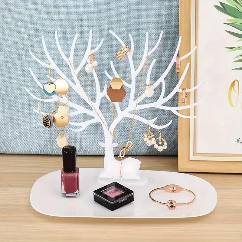 Plastic Deer/Antlers Jewelry Holder Deer Tree | Creative Sika Deer Tree Tray Display Stand Holder (White/Black)