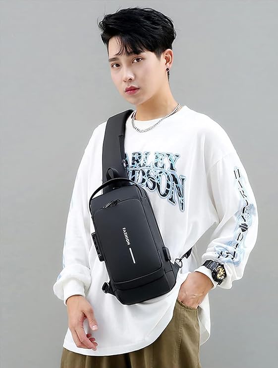 Waterproof Polyester Slim Unisex Crossbody Sling Bag Chest Backpack Men's Shoulder Bag, Leisure Travel Handbag, Hard Shell Anti-Theft Chest Bag