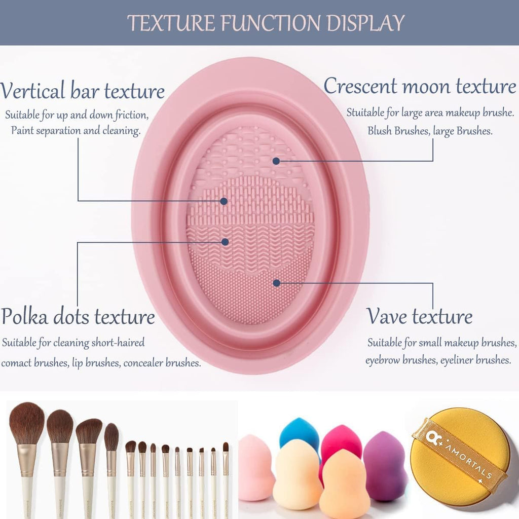 Makeup Brush Cleaning Mat Foldable Environmental Silicone Cleaning Bowl, Brush Cleaning Pad Easy Clean Girl Makeup Brush Cleaner Washing Tools