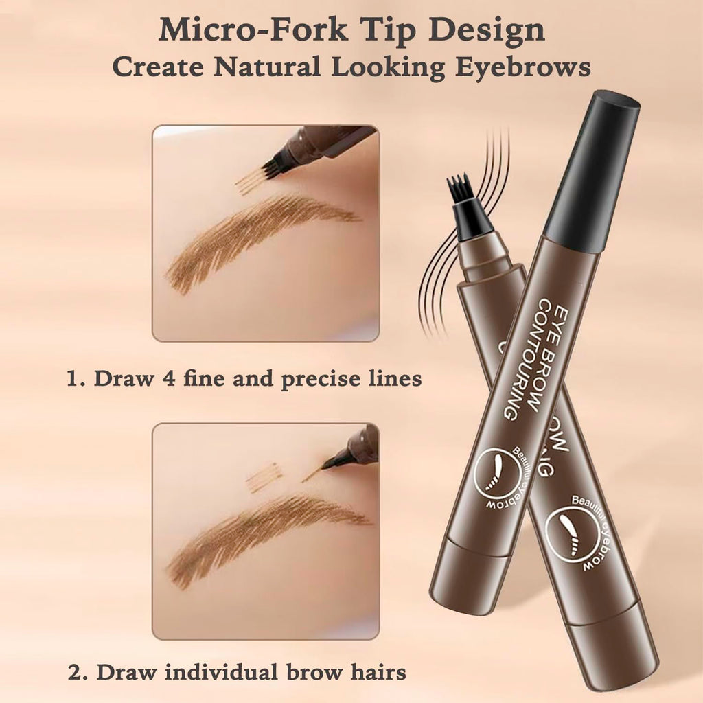 4 Points Eyebrow Pencil, 4 Fork Tips, Eyebrow Pen, Waterproof, Smudge-proof Eyebrow Pencil for Creating Natural Eyebrows Natural & long-lasting finish For Denser & Fuller Eyebrows (BROWN)
