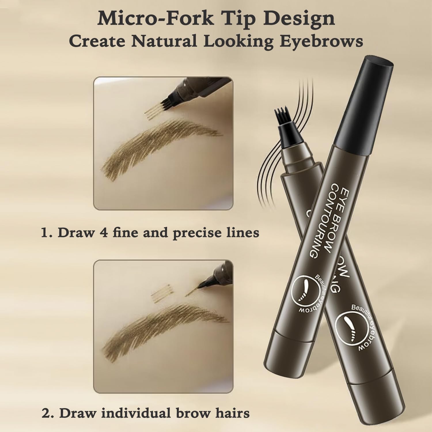 4 Points Eyebrow Pencil, 4 Fork Tips, Eyebrow Pen, Waterproof, Smudge-proof Eyebrow Pencil for Creating Natural Eyebrows Natural & long-lasting finish For Denser & Fuller Eyebrows (BROWN)
