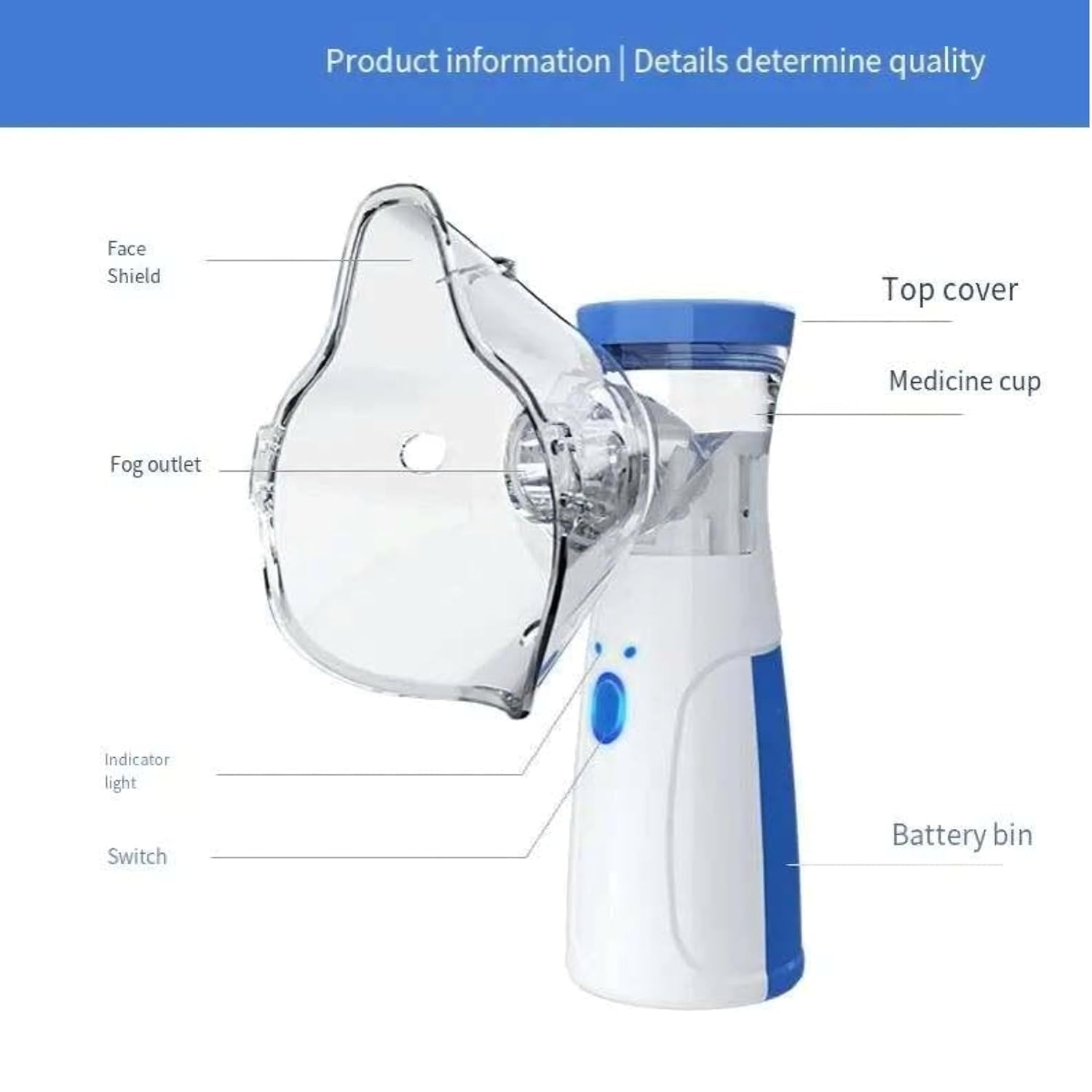 New Portable Mesh Nebulizer, Silent and Compact Nebulizer Machine for Adult and Kids, Travel and Household Use, Steam Inhaler for Cold and Cough - Quick Relief, Vaporizer, Baf Machine With Respiratory Mask, Effective for Cough, Asthma, Bronchitis (Unique)
