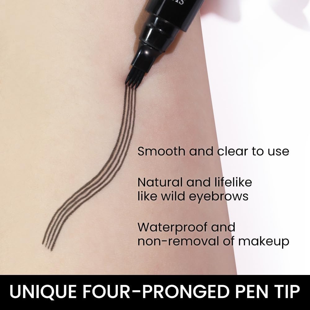 4 Point Eyebrow Pencil Black,Waterproof Microblading Eyebrow Pencil with a Micro-Fork Tip Applicator Creates 05 Black Fine Sketch Liquid Eye Brow Tattoo Tint Pen 1 psc