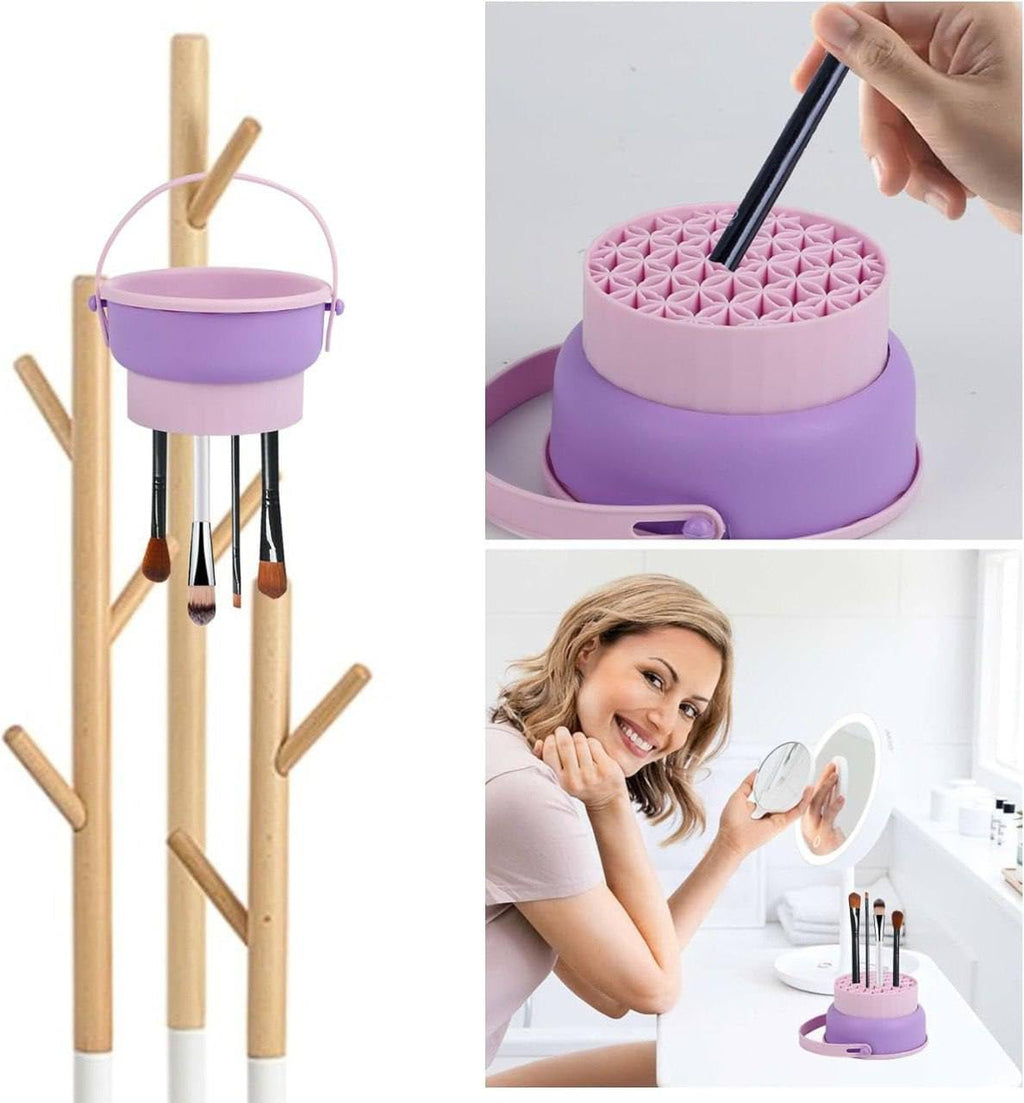 3 in 1 Cleaning Mat with Brush Drying Holder, Silicone Makeup Brush Cleaner Mat Make Up Brush Cleaning Bowl Cosmetic Brush Washing Tool for Makeup Brush, Sponge, Powder Puff (multicolor)
