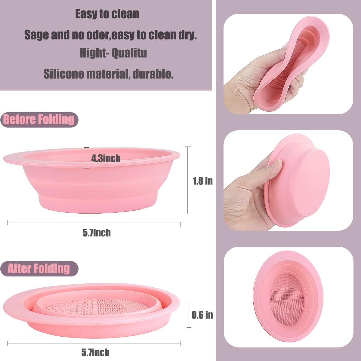 Makeup Brush Cleaning Mat Foldable Environmental Silicone Cleaning Bowl, Brush Cleaning Pad Easy Clean Girl Makeup Brush Cleaner Washing Tools